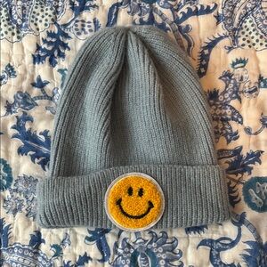Gray Smiley Face Knit Beanie